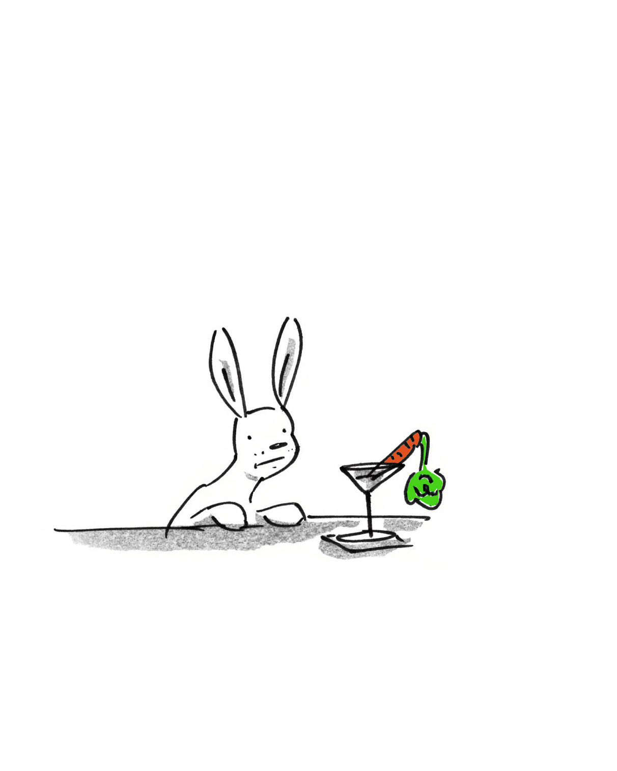 Alfredo Fajardo sketch of bunny and cocktail